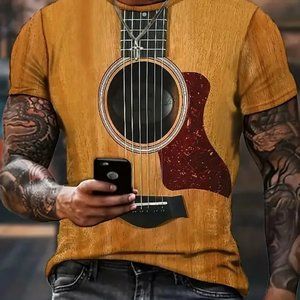 3D Guitar Print Men's T-shirts